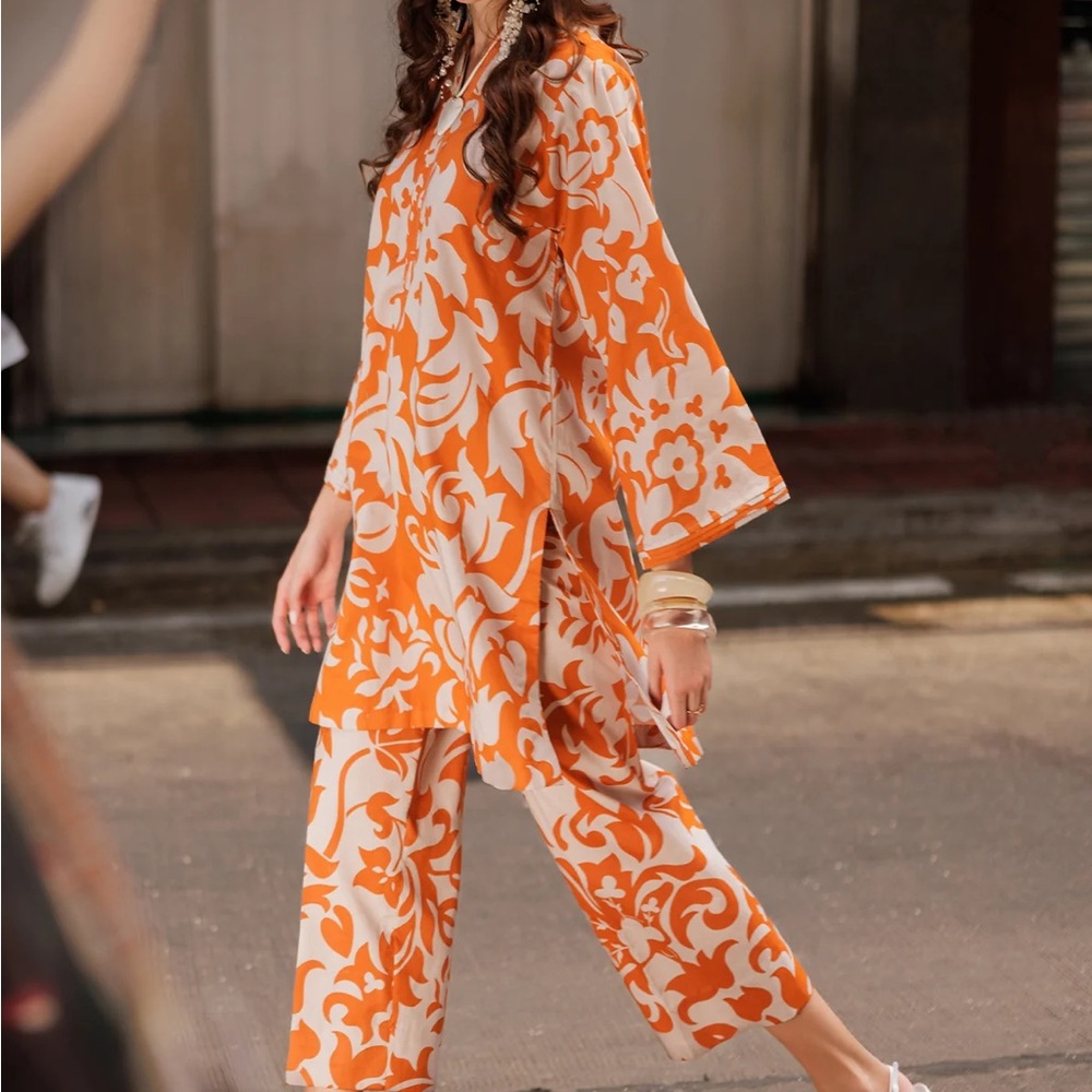 Floral Orange and White Women's Pants & Jumpsuit